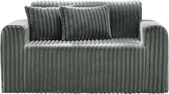 Hobestluk Couch Sofa 2-Seater Foam Sofa Loveseat for Small Spaces Comfy Sofas with Removable Cover Furry Couch with Pillows for Living Room, Bedroom, Apartment, Office (Grey, Loveseat)