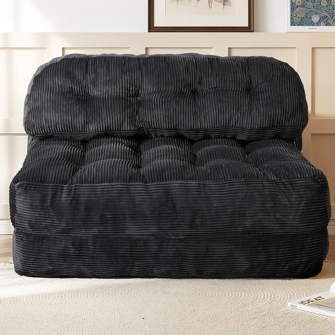 Folding Sofa Bed, Convertible Sleeper Chair with Back Support and Pillow Futon, Boneless Matress, for Living Room/Guest Use/Home Office, Foldable Chair Bed for Adults, Black, Full