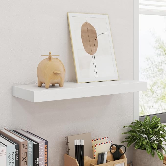 fuqing Floating Shelves for Wall - White Wood Wall Shelves Set of 3 - Modern Style Wooden Shelves for Room Decor & Storage