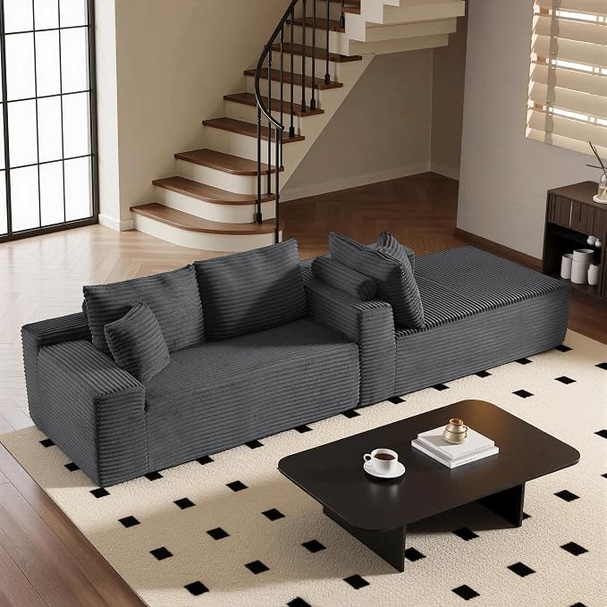 AUGOP 108" Sectional Couches for Living Room Modern Modular Sofa with L-Shape Couchs Upholstered Boneless Couch Deep Seat Sectional Couch with Chaise (Dark Grey, 108" Right Facing Chaise+2Seaters)