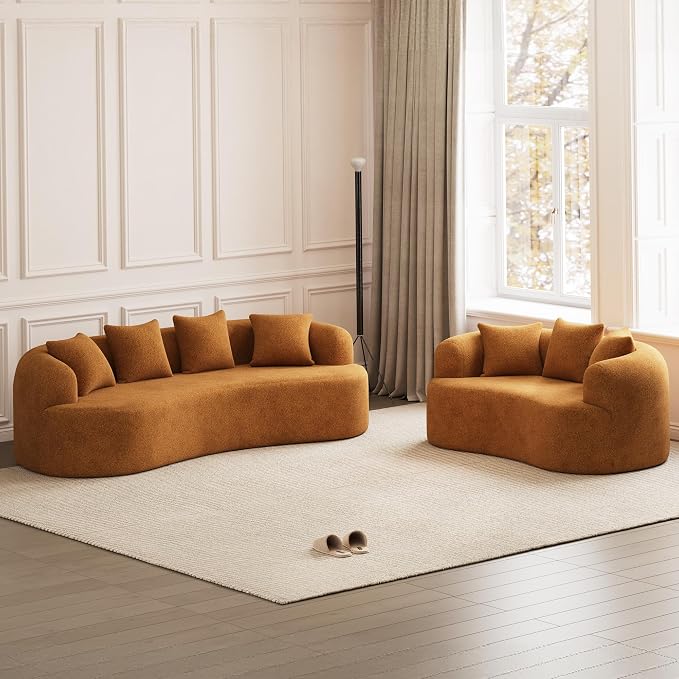 69" Curved Loveseat Sofa for Living Room, Modern Chenille Love Seat Cloud Couch, Luxury Plush Extra Deep Oversized Sofa for Small Spaces, Bedroom, Apartment, No Assembly Required, Orange