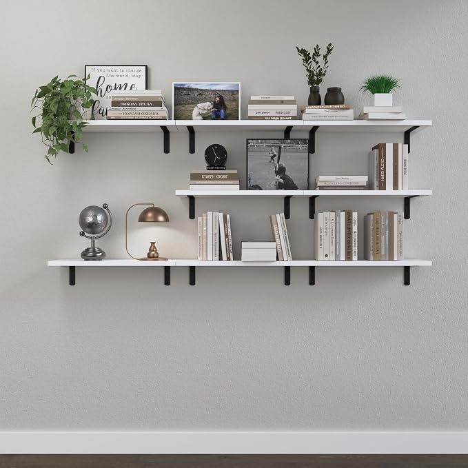 DOLLFIO Floating Shelves, 8 Sets Wall Shelves, Wooden Floating Shelves for Bedroom Wall Décor, Wall Mounted Floating Bathroom Shelf for Storage, Floating Book Shelf Living Room – White, HM02