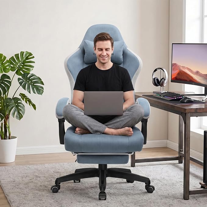 GTPLAYER Gaming Chair, Computer Office Chair with Pocket Spring Cushion, Linkage Armrests and Footrest, High Back Ergonomic Computer Chair with Lumbar Support Task Chair with Footrest