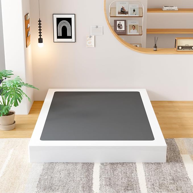 EMODA 8 Inch Full Size Box Spring Bed Base, 3000 LBS Heavy Duty Metal Mattress Foundation with Fabric Cover, Easy Assembly, Black