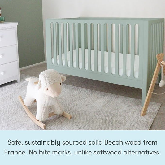 Newton Baby Galileo Standard Crib, Solid Beech Wood in Sage Color, 3-in-1 Convertible Crib with Toddler Bed Conversion Kit, Baby-Safe Finish
