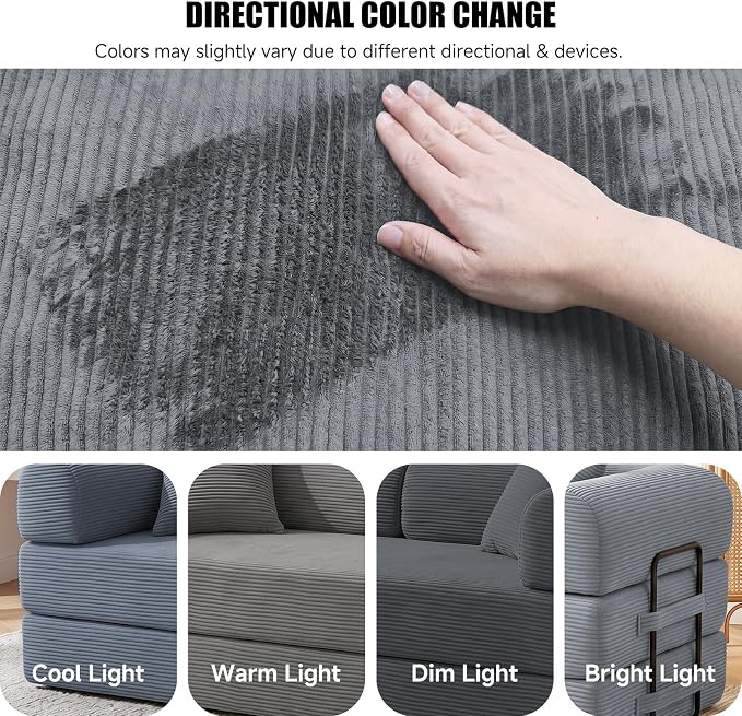 79" Convertible Sleeper Sofa Bed, Corduroy Boneless Fold-Out Couch in a Box, 4-in-1 Loveseat/Futon Couch, High-Density Foam, No Assembly, Side Pockets, 2 Pillows for Small Spaces, Dark Grey
