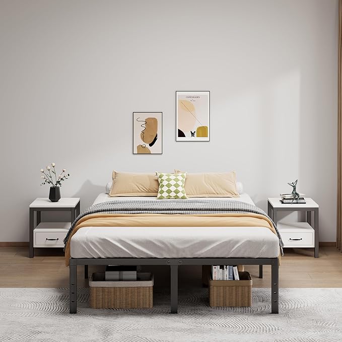 LUMUNANCE Metal Bed Frame Queen Size - 16 Inch Heavy-Duty Queen Platform Bed Frame No Box Spring Needed, Easy Assembly, Noise-Free, Sturdy Mattress Foundation, Underbed Storage Space