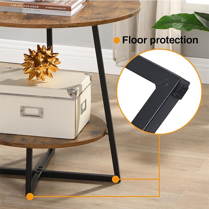 D&H FURNIMMT 20" Round End Table, Industrial 2-Tier Side Table, Metal Frame Nightstand Accent Table for Living Room Bedroom Small Spaces, Rustic Brown & Black