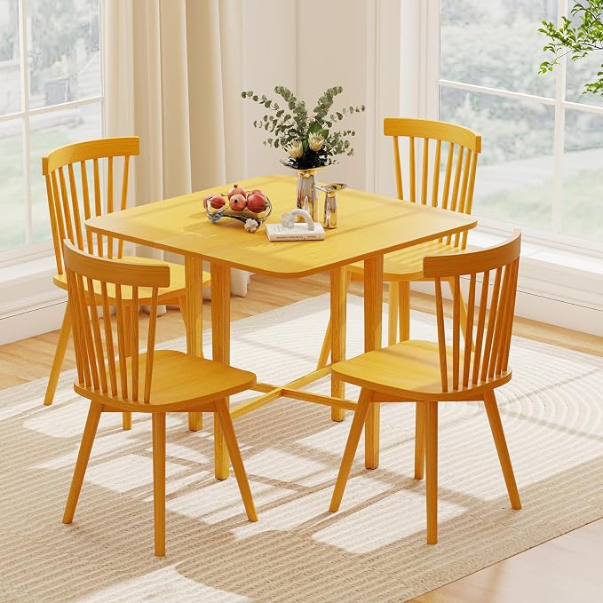 Giantex 36" Folding Dining Table for 2-4, Extendable Drop Leaf Kitchen Table with Solid Rubber Wood Frame, Space-Saving Dinner Table for Small Space, Living Dining Room, Dinette, Natural