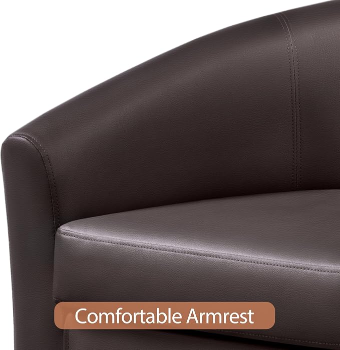 Topeakmart Accent Chair, Modern and Comfy Faux Leather Barrel Upholstered Club Chair with Wooden Legs for Living Room Bedroom, Set of 2, Espresso
