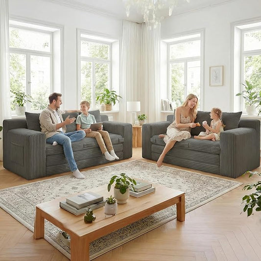 Boneless Couch,3 Seater Boneless Couch Bed – 3-in-1 Convertible Sleeper Sofa with Side Pockets & Handle,Pull Out Corduroy Futon for Small Space,Living Room & Bedroom, 3 Pillows Included,No Assembly