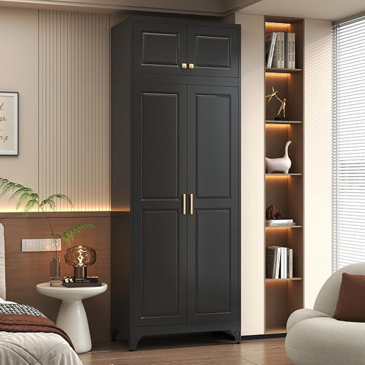 Polup Metal Wall Cabinet, Upper Cabinet for Wardrobe, Small Top Storage Cabinet for Bedroom, Living Room, Black, 18" D x 32" W x1 5" H - Assembly Required