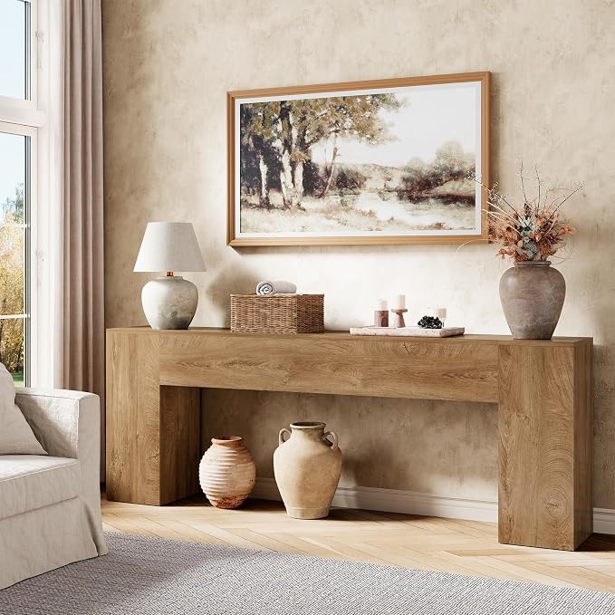 Epecoya Extra Long Console Tables for Entryway 86-Inch, Farmhouse Couch Table Behind Sofa Wooden, Modern Entryway Table for Entrance, Hallway, Living Room, Apartment, Natural Oak Brown