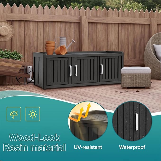DRATO Outdoor Shoe Storage Cabinet, Waterproof Resin Shoe Storage Bench, Large Shoes Rack Cabinet with 3 Doors for Outdoor Indoor Entryway Hallway Corner Bedroom Porch (Black, 3 Doors)