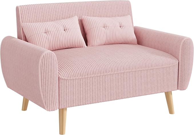 JAMFLY Pink Loveseat Sofa, 47.2'' Modern Small Space Sofa Set, High Density Sponge, Linen, Wood, 350 lbs Capacity