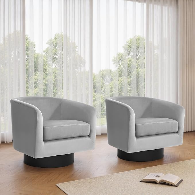 Swivel Barrel Accent Chair, Velvet Upholstered Armchair Modern Round Club Arm Chair for Living Room, Comfy Single Sofa Seating Bedroom Side Reading Seat for Home Office - Gray
