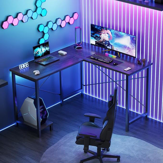 DUMOS L Shaped Desk, Gaming Computer Desks Corner Office Table with CPU Shelf for Home Study Writing Work Station 50 Inch, Sturdy L-Shaped Design, Ideal for PC Setup, Study, and Home Office, Grey