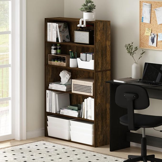 Furinno PASIR Book Shelf, 5-Tier Bookshelf, Bookcase with Open Shelf, 9.4 x 31.5 x 52.7, for Living Room, Bedroom, Home Office, Amber Pine