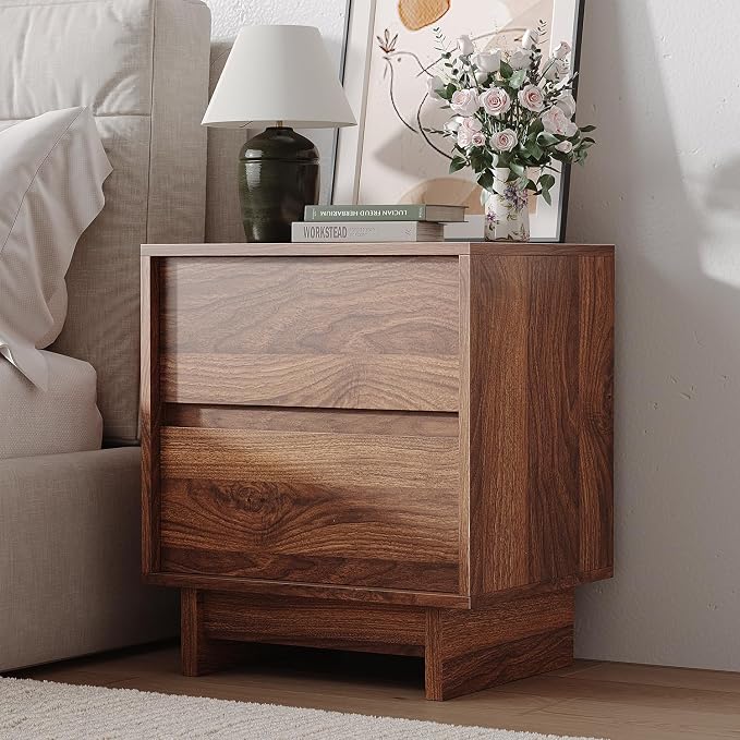 CHUWELL 3-Piece Bedroom Dresser Set-6 Drawer Dresser & 2 Nightstands,47" Wide Walnut Dresser and Night Stands with Solid Wood Cylindrical Legs