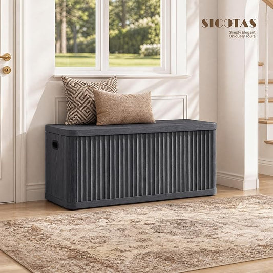 SICOTAS Storage Bench 40.2" Wide Shoe Bench with Lift Top Large Wooden Storage Chest Trunk Modern Blanket Chest with 2 Safety Hinges & Seating for Bedroom Entryway Living Room Hallway