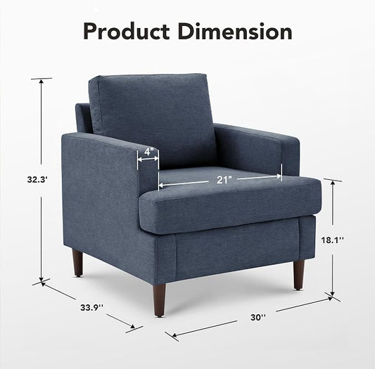 Weture Mid-Century Accent Chair,Modern Linen Fabric Armchair for Living Room,Comfy Upholstered Reading Accent Chairs for Bedroom,Single Sofa Chair with Wood Legs (Blue Grey, 2 Pack)