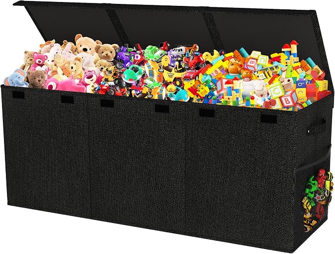 Mabahoo Extra Large Toy Box, Collapsible Sturdy Kids Toy Chest for Boys, Girls, 40"x14"x16" Storage Organizer Toddler Storage Bins with Lids, Toybox Basket for Living Room, Bedroom, Nursery, Black