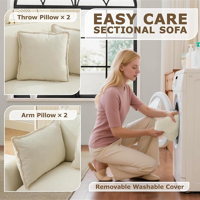 78" Modular Sectional Sofa, Cloud Couch Loveseat Sofa, Deep Seat Washable Chenille Fabric Sofa with Throw Pillows, 2 Seat Modern Couches for Living Room Bedroom Apartment, Beige