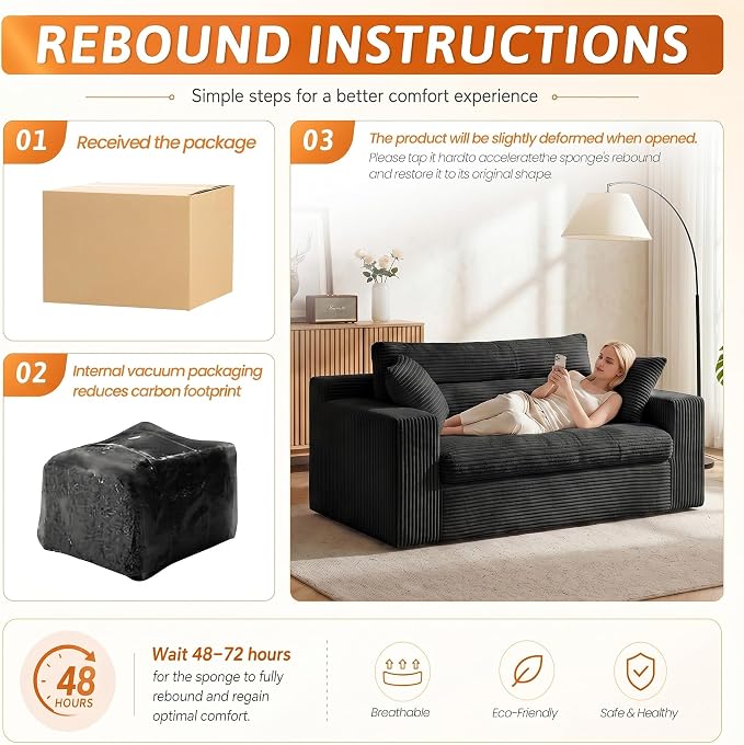 Erament Boneless Loveseat Sofa Couch, 2 in 1 Convertible Sofa Bed with Pillows, Fold Out Bean Bag Chair Boneless Floor Couch for Living Room Bedroom Office Lounge Apartment, No Assembly Needed, Black