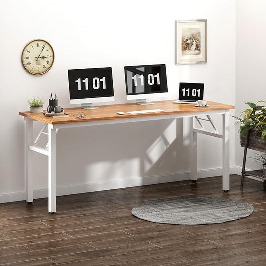 Need Folding Computer Desk, Large 62 inches Folding Table for Home Office, No Install Needed Foldable Writing Table Long Desk, Space-Saving, Teak White