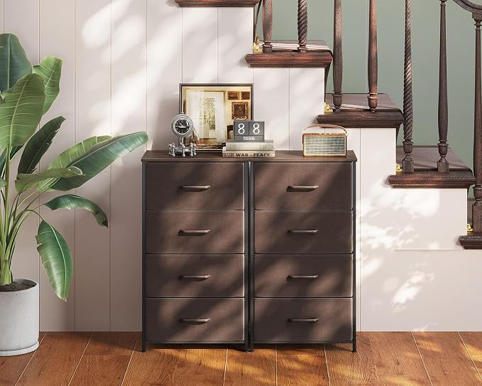 AODK Dresser for Bedroom with 4 Storage Drawers, Small Dressers Chest of Drawers Fabric Dressers with Sturdy Steel Frame, Dresser for Closet with Wood Top, Brown