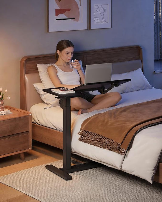 SANODESK Small Rolling Overbed Table Adjustable Height with Wheels, Mobile Laptop Desk with Tilting Desktop, Portable Computer Workstation for Home Office, Classroom, Bedside, Black