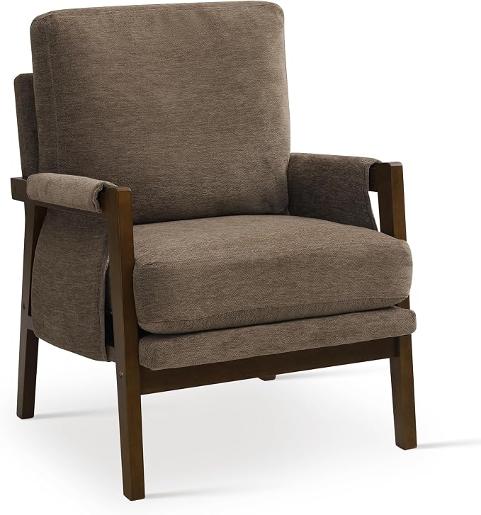 RNKSFX Dark Brown Accent Chair for Bedroom & Living Room, Mid Century Modern Accent Arm Chair, Upholstered Anthropologie Accent Chair with Solid Wood Frame, Fabric