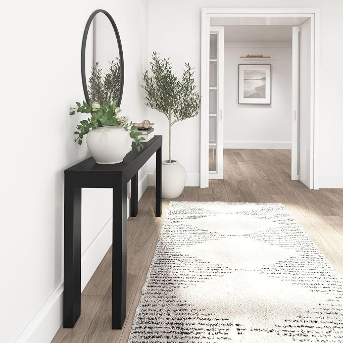 Plank+Beam Modern Solid Wood Console Table, 56 Inch, Sofa Table, Narrow Entryway Table for Hallway, Behind the Couch, Living Room, Foyer, Easy Assembly, Black
