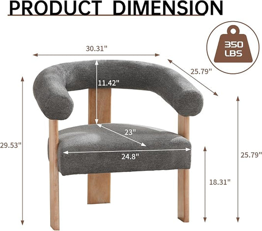 VKNOW Accent Chair Living Room Chair, Modern Upholstered Arm Chair with Solid Wood Legs, Comfy Barrel Accent Chair for Living Room, Bedroom, Dark Grey