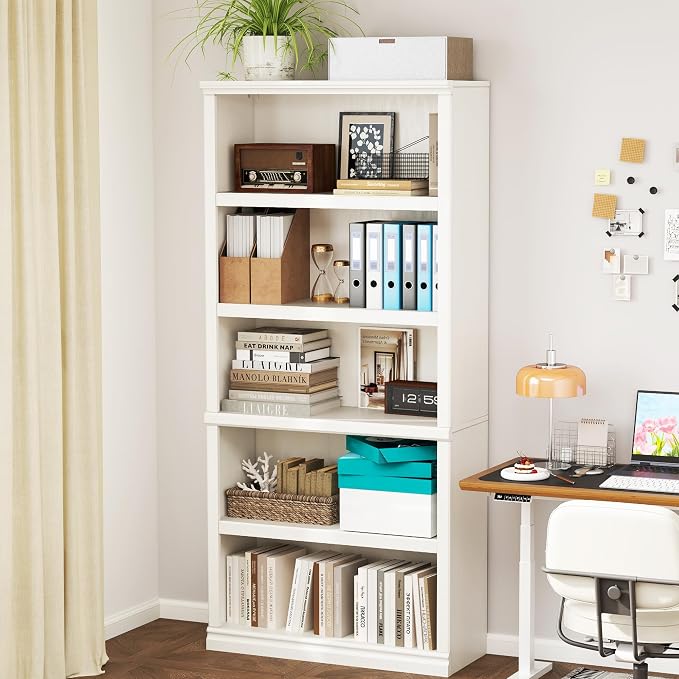 Bevfint 70-Inch Tall White Bookcase, 5 Tiers Shelves Open Storage Bookshelf, 33 in Wide Anti Tipping Indoor Furniture, Book Cases for Home Library Office Bedroom School