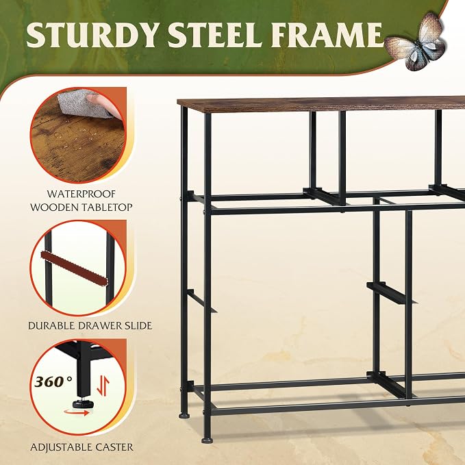 WLIVE 7 Drawer Dresser TV Stand, Entertainment Center, Media Console Table with Metal Frame and Wood Top for TV up to 45 inch, Chest of Drawers for Bedroom, Living Room, Rustic Brown Wood Grain Print