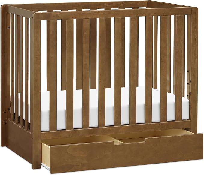 Carter's by Davinci Colby 4-in-1 Convertible Mini Crib with Trundle Drawer in Walnut, Greenguard Gold Certified, Undercrib Storage
