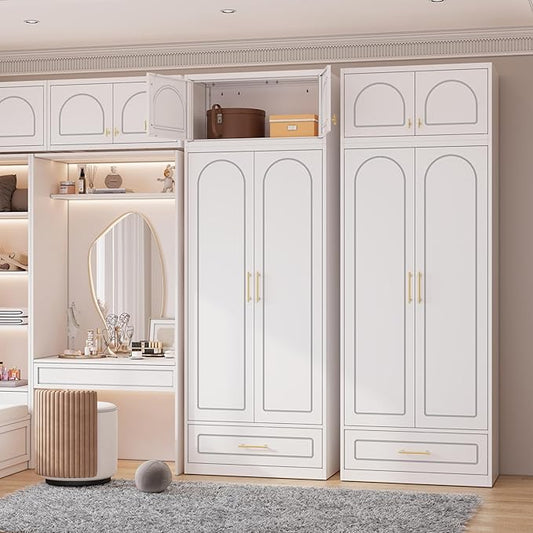 Polup Metal Wall Cabinet, Upper Cabinet for Wardrobe, Small Overhead Storage Cabinet for Bedroom, Living Room, White, 18" D x 32" W x1 5" H - Assembly Required