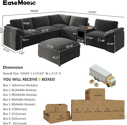 EASE MOOSE Extra Large Sectional Modular Sofa,U Shape Modular Deep Seat Sectional Couch with Console,Removable Washable