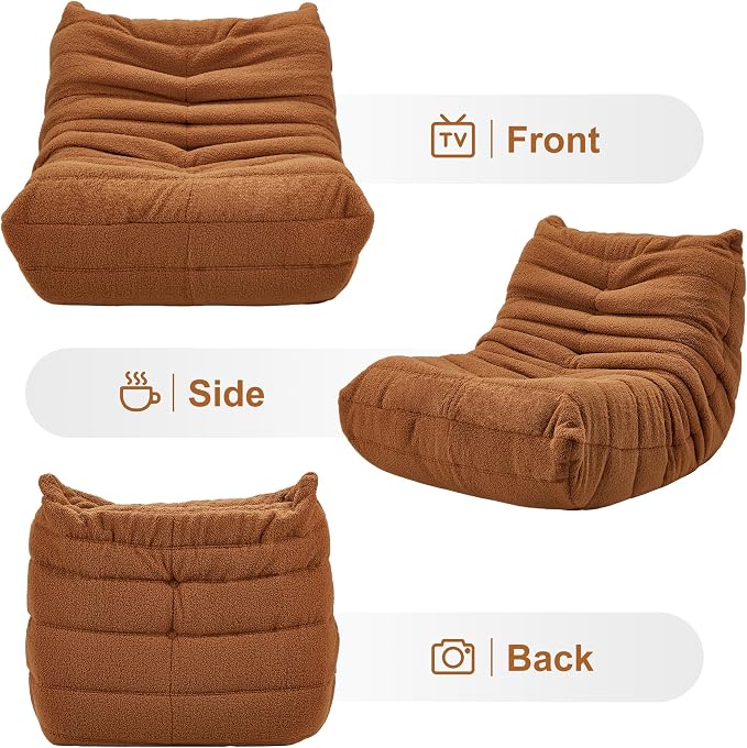 Hobestluk Adults Bean Bag Chair Faux Fur BeanBag Couch for Living Room | Brown Teddy,Ergonomic Design,Memory Foam,UltraSoft,Anti-slip Bottom,No Assembly Required,Decorative Style for Living Room