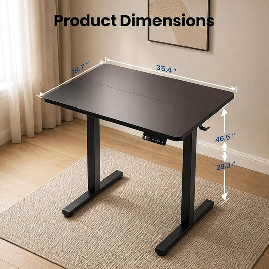 35" x 20" Electric Standing Desk, Compact Height Adjustable Desk for Small Spaces, Small Ergonomic Sit Stand Workstation for Home Office Bedroom Apartment (Classic Black)