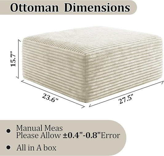 Corduroy Ottoman, Modern Boneless Cloud Foot Rest Foam Support, Oversized Modular Sectional Sofa Stool for Living Room, Bedroom & Small Spaces, No Assembly Required(Beige, Ottoman)