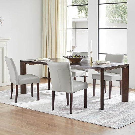 Watson & Whitely Upholstered Dining Chairs, Faux Leather, Set of 6, Grey | Solid Wood Legs, Padded Seat, Low Back, Modern Armless Parsons Chair for Kitchen, Dining Room, Restaurant