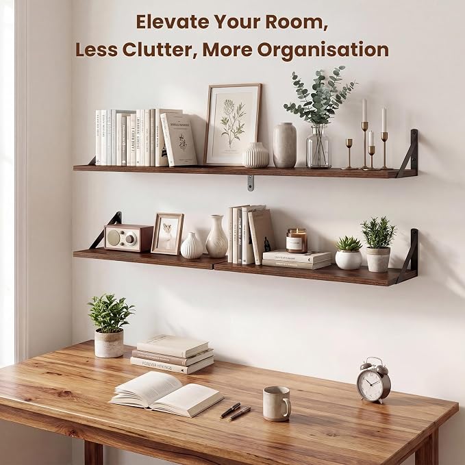 Axeman 36 Inch Floating Shelves | 8 Inch Deep Walnut Wall Shelves Set of 2 | 36''W x 8''D Rustic Walnut Shelves for Bathroom Living Room Bedroom Kitchen