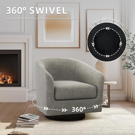 360° Swivel Barrel Accent Chair Armchair, Round Club Arm Chair in Fabric for Lving Room, Modern Upholstered Small Bedroom Single Sofa Seat - Khaki, Set of 4