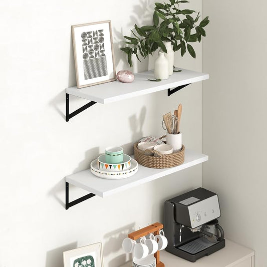 Axeman 12 Inch Deep Floating Shelves 30 Inches Long Set of 2 | 30'' x 12'' Rustic White Wood Shelves for Wall, Extra Deep Wall Shelves for Living Room Bathroom Kitchen