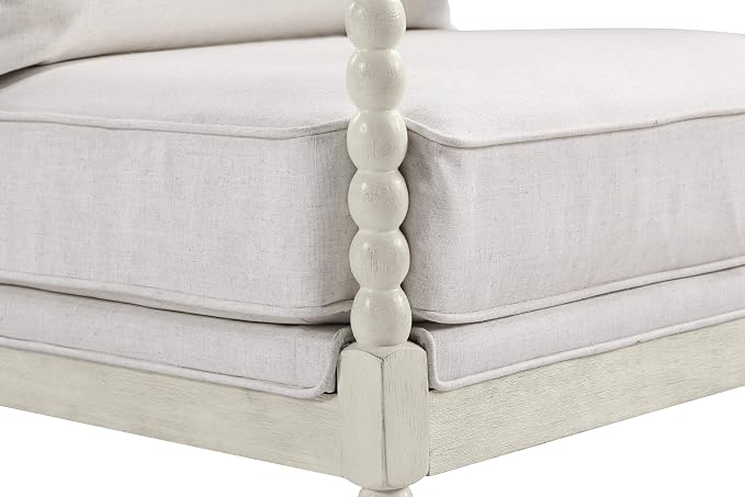 OSP Home Furnishings Kaylee Spindle Accent Chair with Antique White Wood Frame, White Linen Fabric