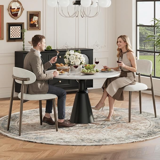 MALOL Dining Chairs Set of 2, Upholstered Kitchen & Dining Room Chairs with Curved Back and Bronze Metal Legs, Comfortable Modern Dining Side Chairs for Dining Room, Kitchen, Beige