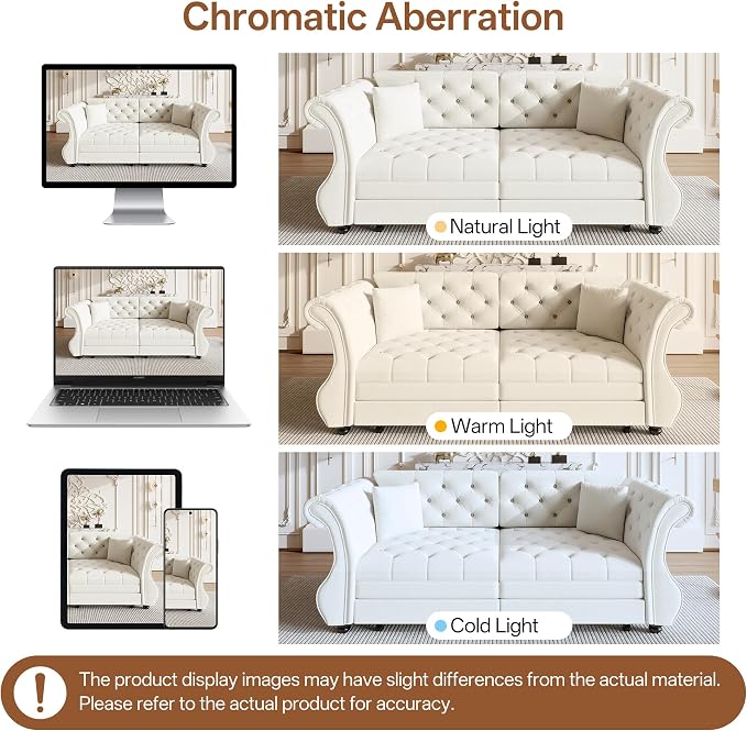 83.8" Oversized Pull Out Sofa Bed, Chesterfield Velvet Sleeper Sofa Couch with Roll Arm & Flower Tufting, Heavy Duty Metal Frame Convertible Sofa for Living Room, Apartment, Guest Room, Beige