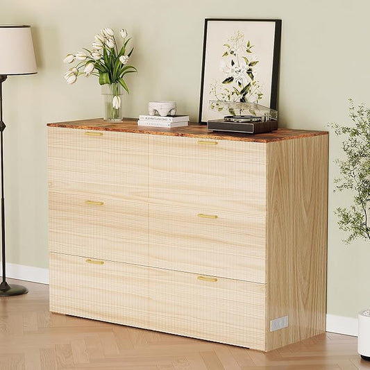 VINGLI Queen Murphy Bed with Storage Drawer,2 Charging Station,Fluted Wooden Foldable Bed Cabinet,Boho,Hideaway Paltform Panel Bed for Small Spaces,Guest Room,Office,Apartment,Beige